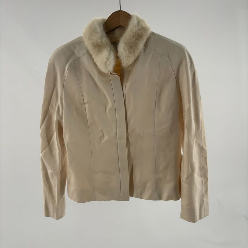 Valentino Boutique Silk Ivory Mink Fur Skirt Suit 2 Piece Set
